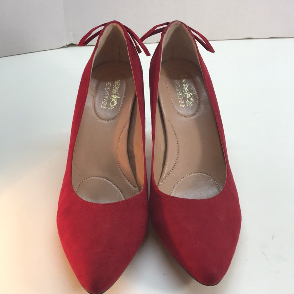 Coach & Four Red SuedeLike PointedToe Heels Sz 10